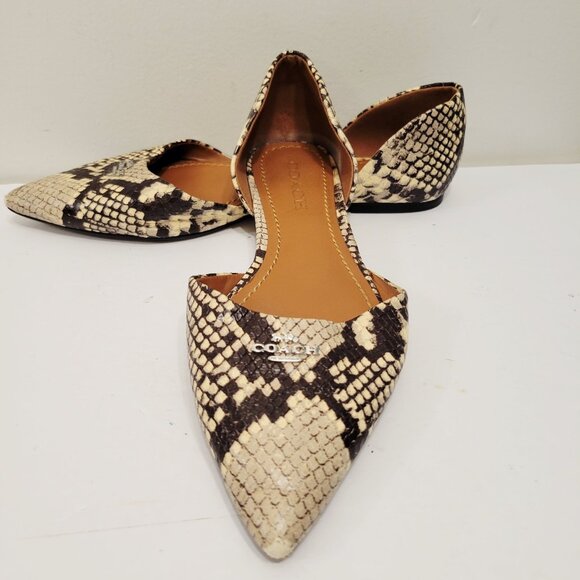 Coach Pointed Toe Slip On Flats Women Snake Print Logo Shoes Career Sz 7.5B - Picture 1 of 10